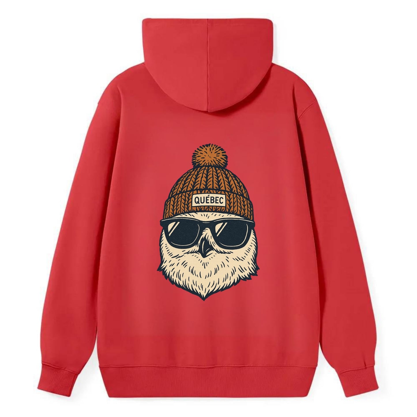 Quebec City Snowy Owl wearing Quebec beanie with pom pom and wayfarer - Classic Pullover Hoodie - Red