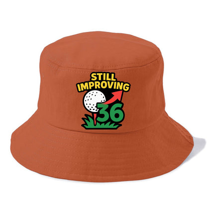 Handicap number getting higher with arrow - "Still Improving" - optimistic handicap - Bucket Hat - Red