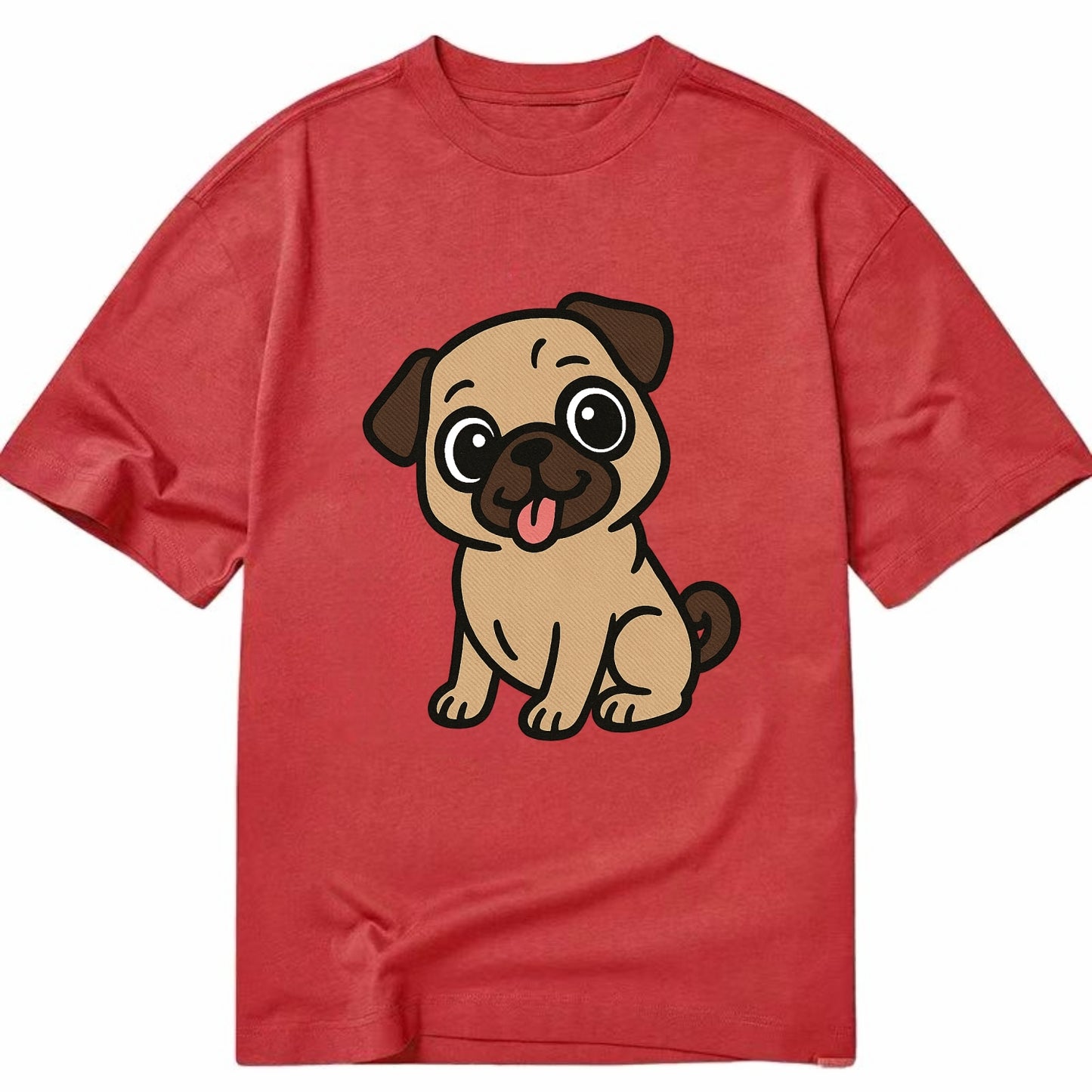 Pug - Tilted head with tongue out - Classic T-shirt - Red