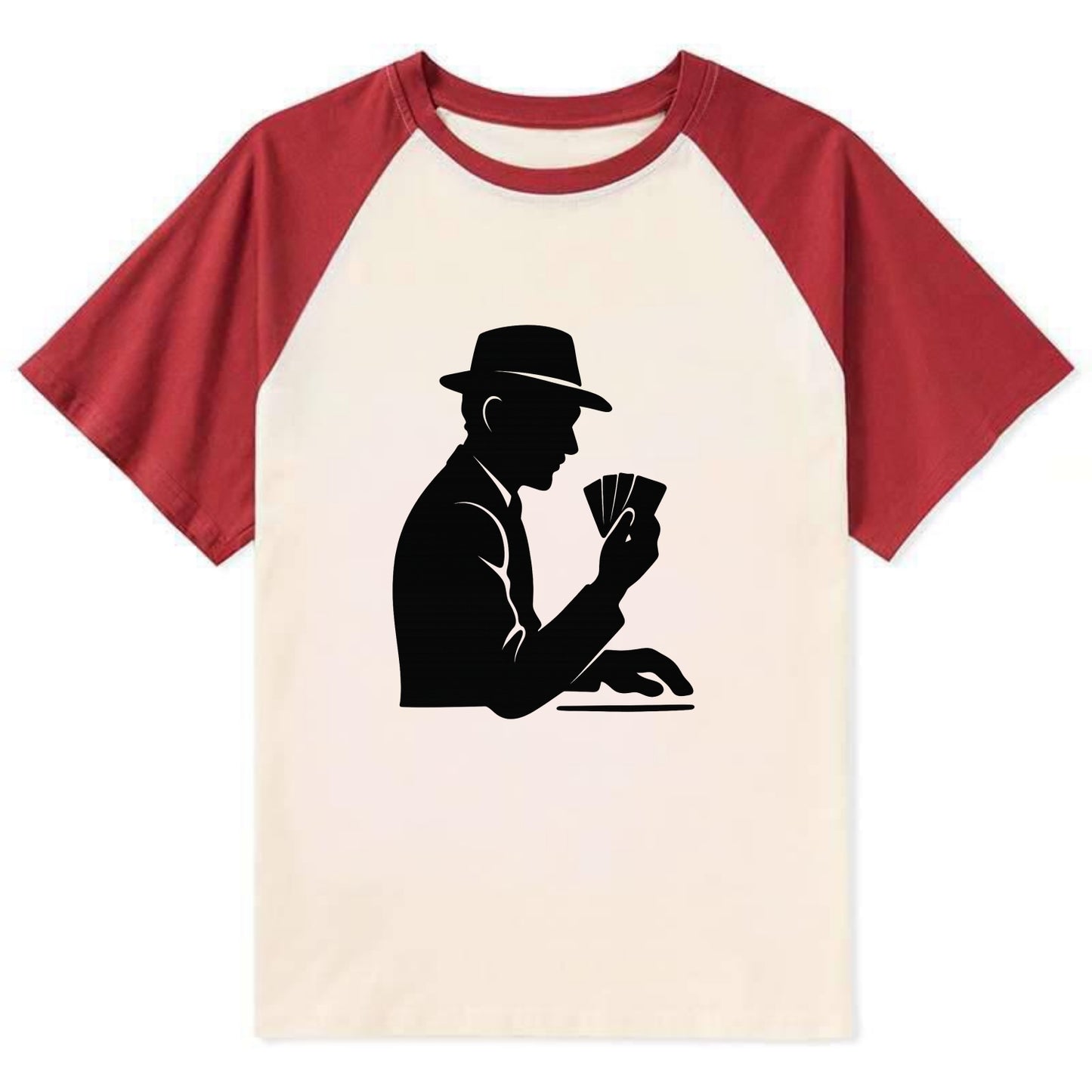 Poker player with cards close - Contrast Raglan T-shirt - Red