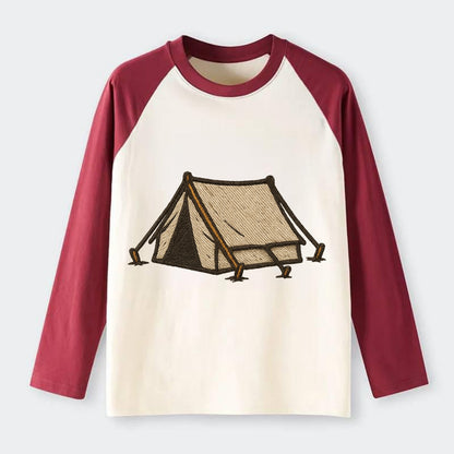 Camping Tent  - Raglan Long Sleeve T-Shirt - Red