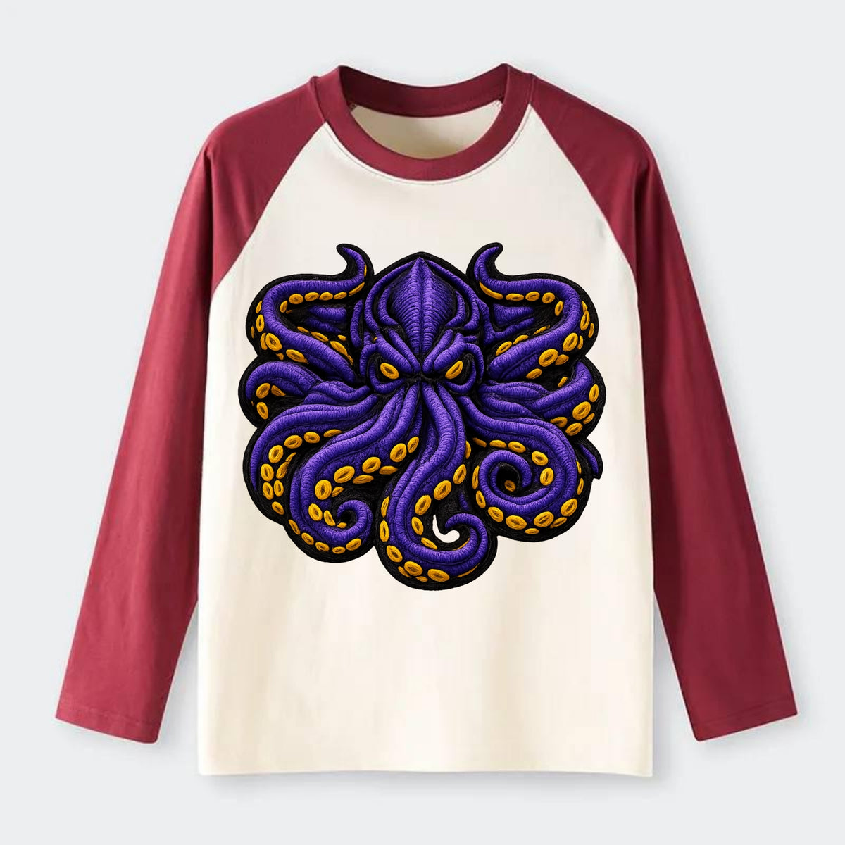 KRAKEN TENTACLES - sea monster in purple and black , deep sea - Raglan Long Sleeve T-Shirt - Red