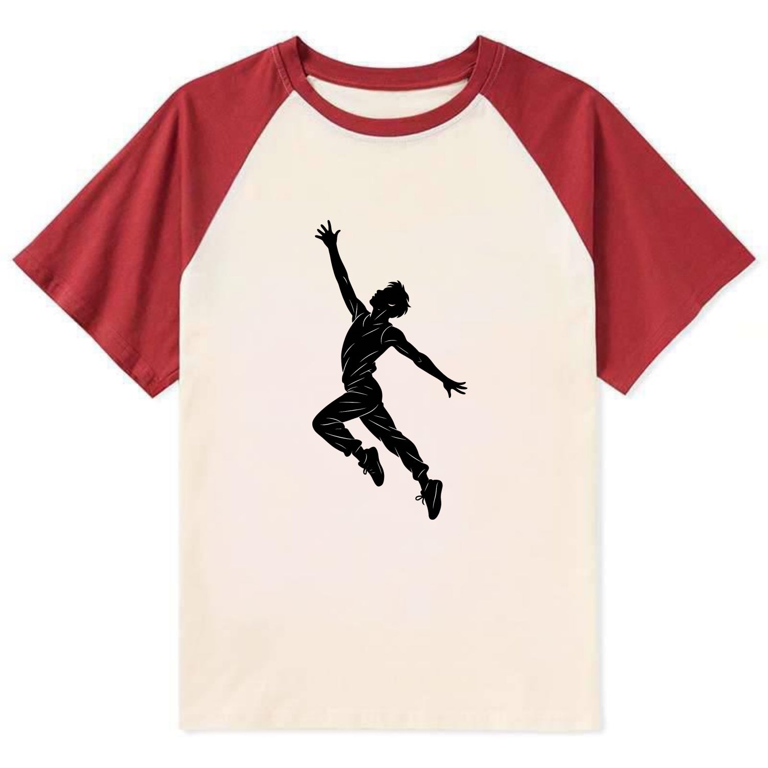 Modern dancer reaching skyward - Contrast Raglan T-shirt - Red