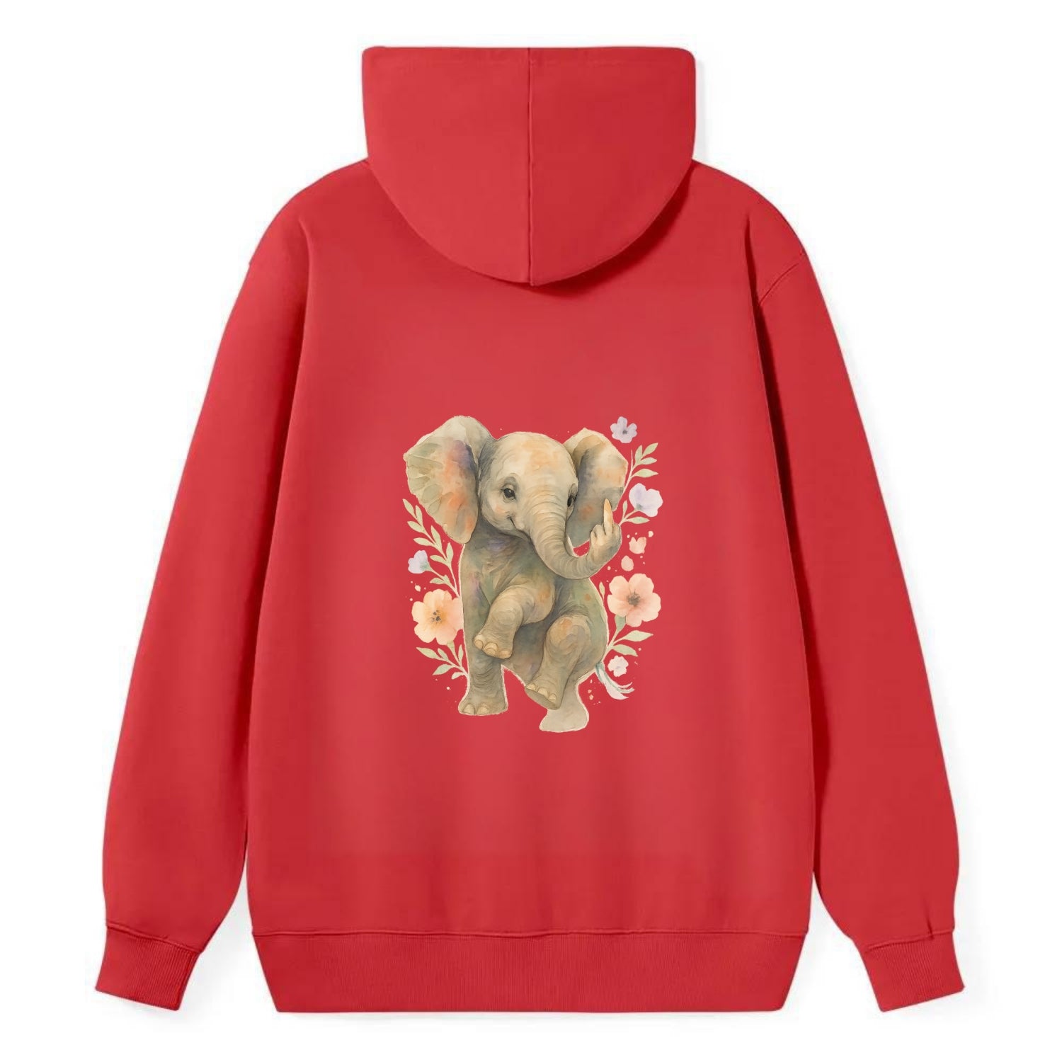 baby elephant with trunk up, one foot raised with middle toe extended - Classic Pullover Hoodie - Red