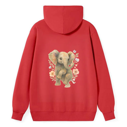 baby elephant with trunk up, one foot raised with middle toe extended - Classic Pullover Hoodie - Red