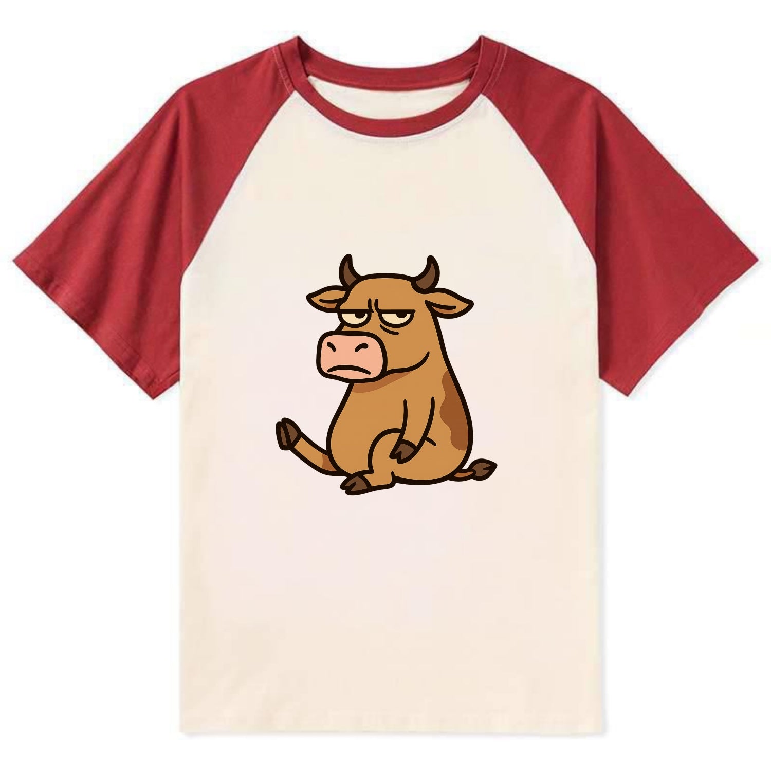 The Cow Judging Silently - Contrast Raglan T-shirt - Red