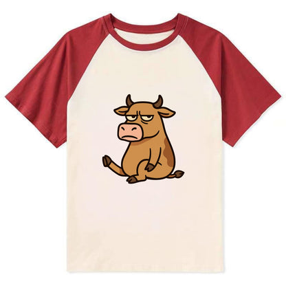 The Cow Judging Silently - Contrast Raglan T-shirt - Red