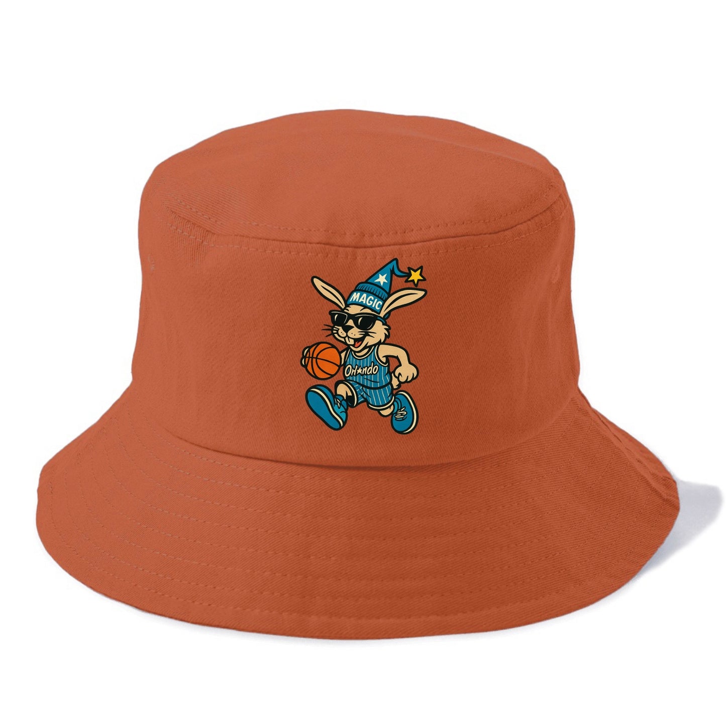 Orlando Rabbit wearing Magic blue and silver beanie with wizard hat and wayfarer - Bucket Hat - Red
