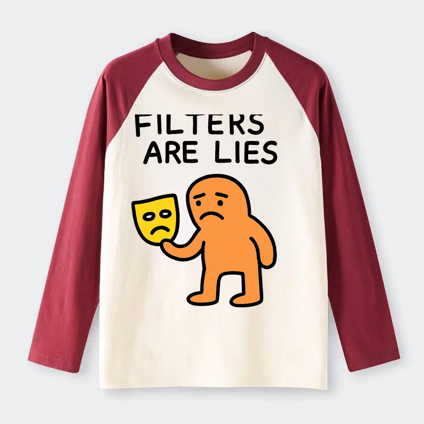 FILTERS ARE LIES | Mask arguing with face - Raglan Long Sleeve T-Shirt - Red