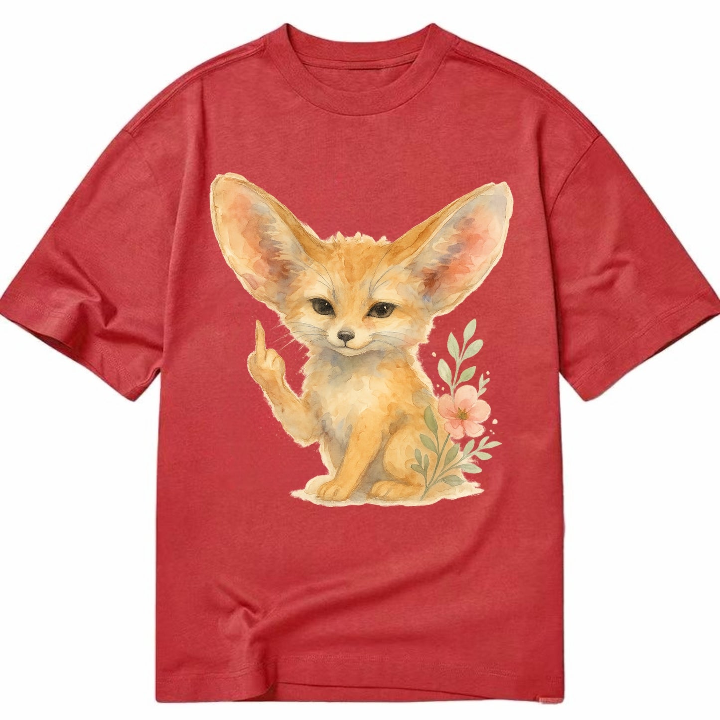 tiny fennec fox with oversized ears, one small paw raised in sass - Classic T-shirt - Red
