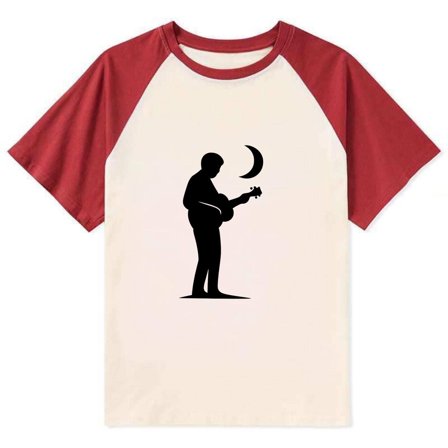 Guitarist playing acoustic under moonlight - Contrast Raglan T-shirt - Red