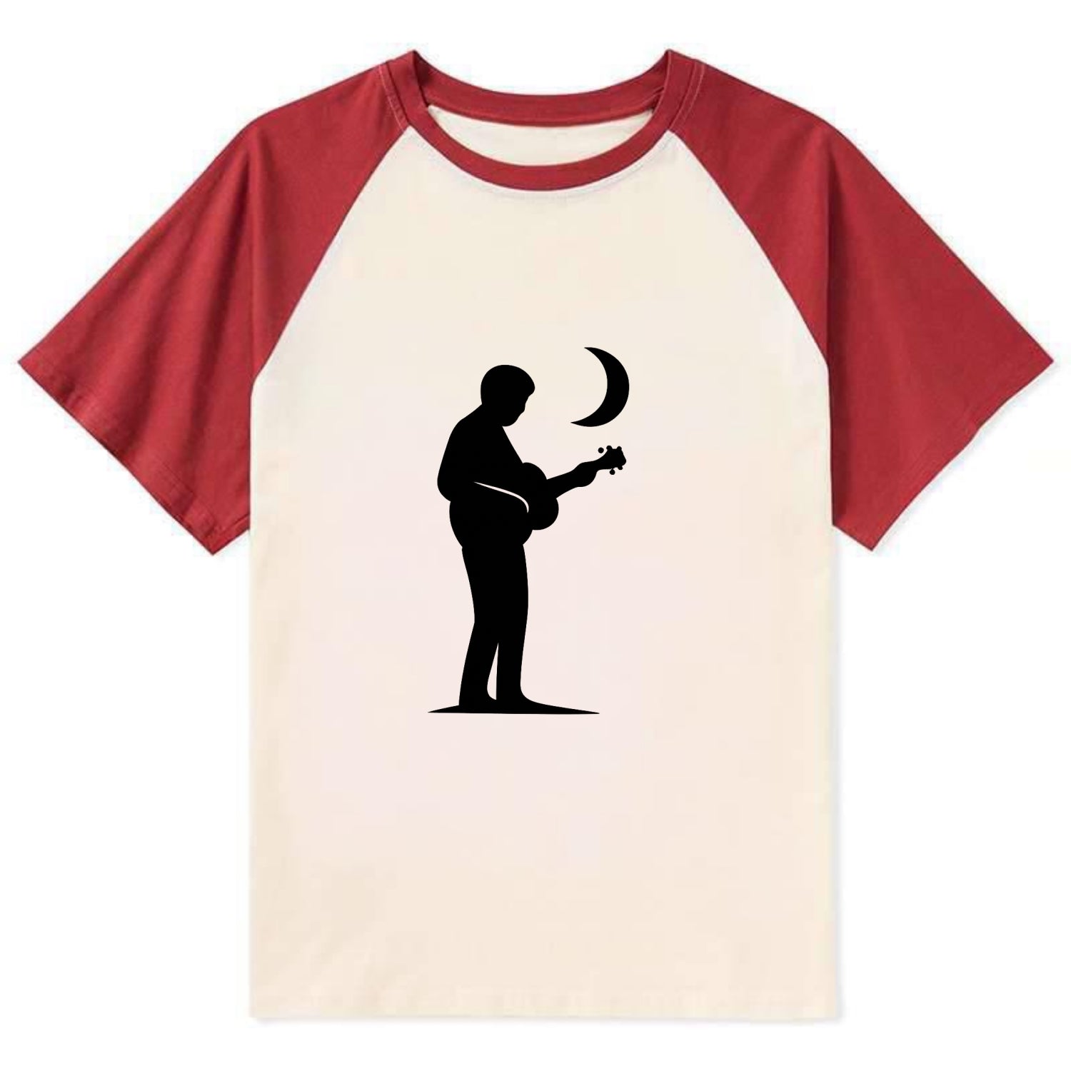 Guitarist playing acoustic under moonlight - Contrast Raglan T-shirt - Red