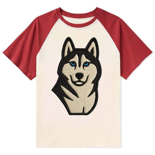 Husky - Blue eyes close-up portrait - Co Contrast Raglan T-shirt