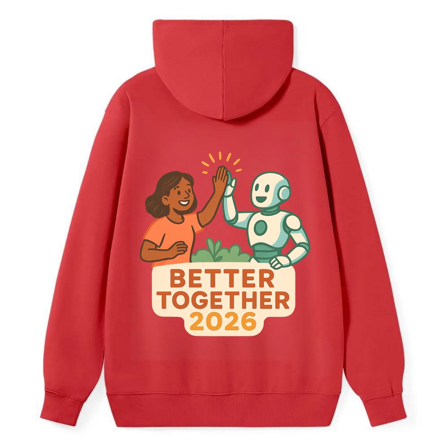 Human and AI robot high-fiving as collaborative partners - "Better - Classic Pullover Hoodie - Red