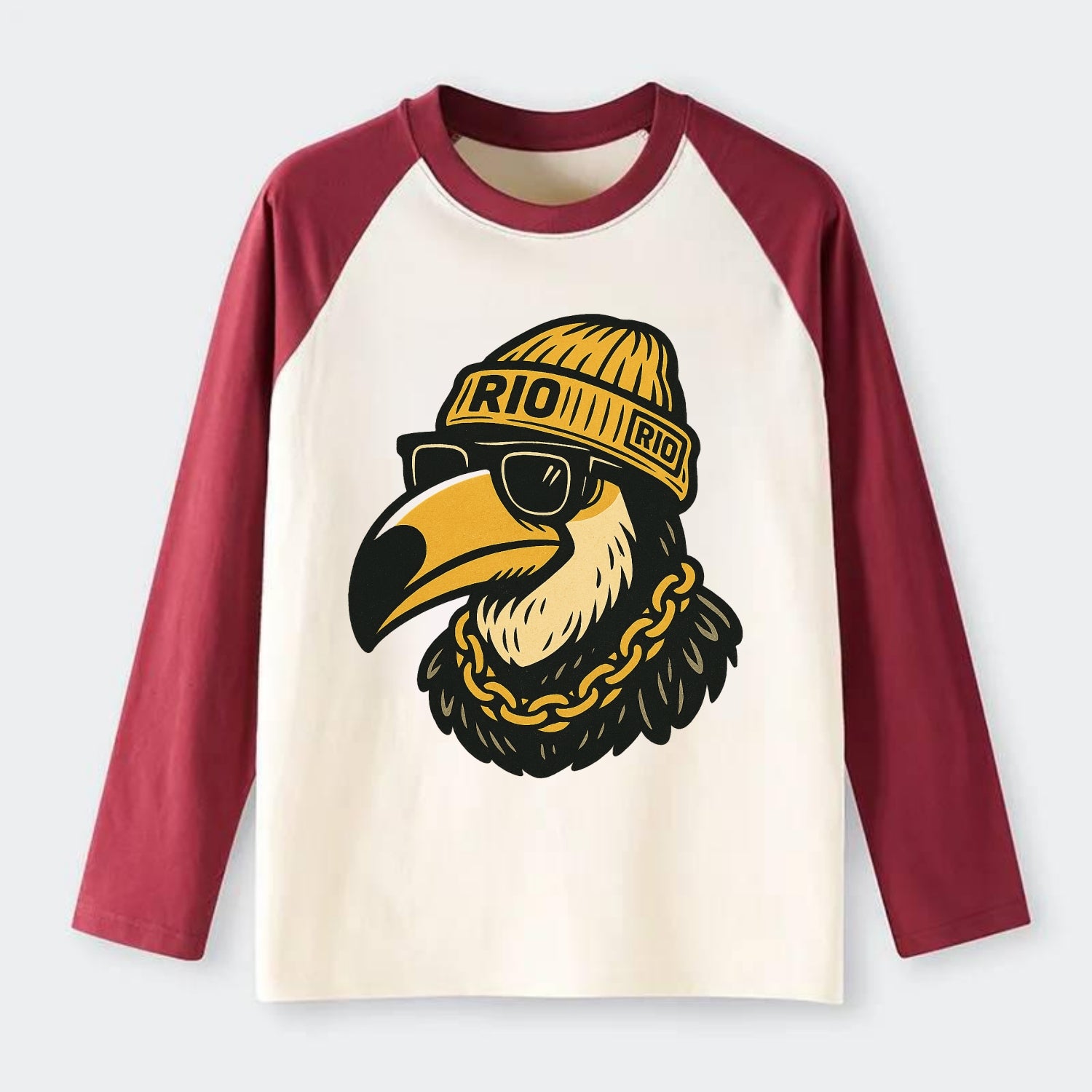 Rio Toucan - Raglan Long Sleeve T-Shirt - Red