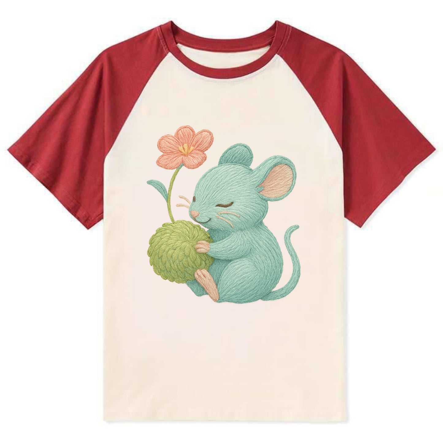 Mint Mouse - Contrast Raglan T-shirt - Red