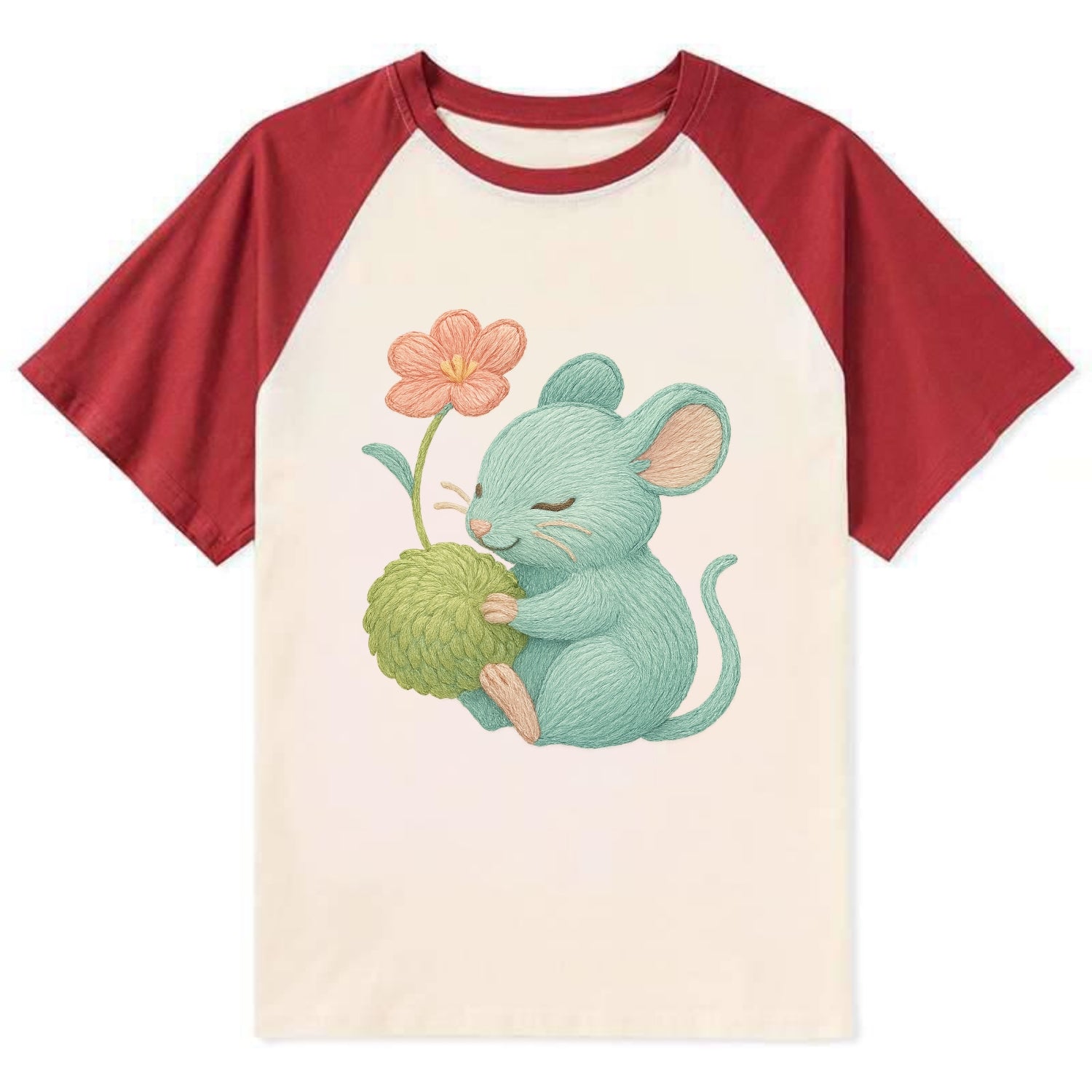 Mint Mouse - Contrast Raglan T-shirt - Red