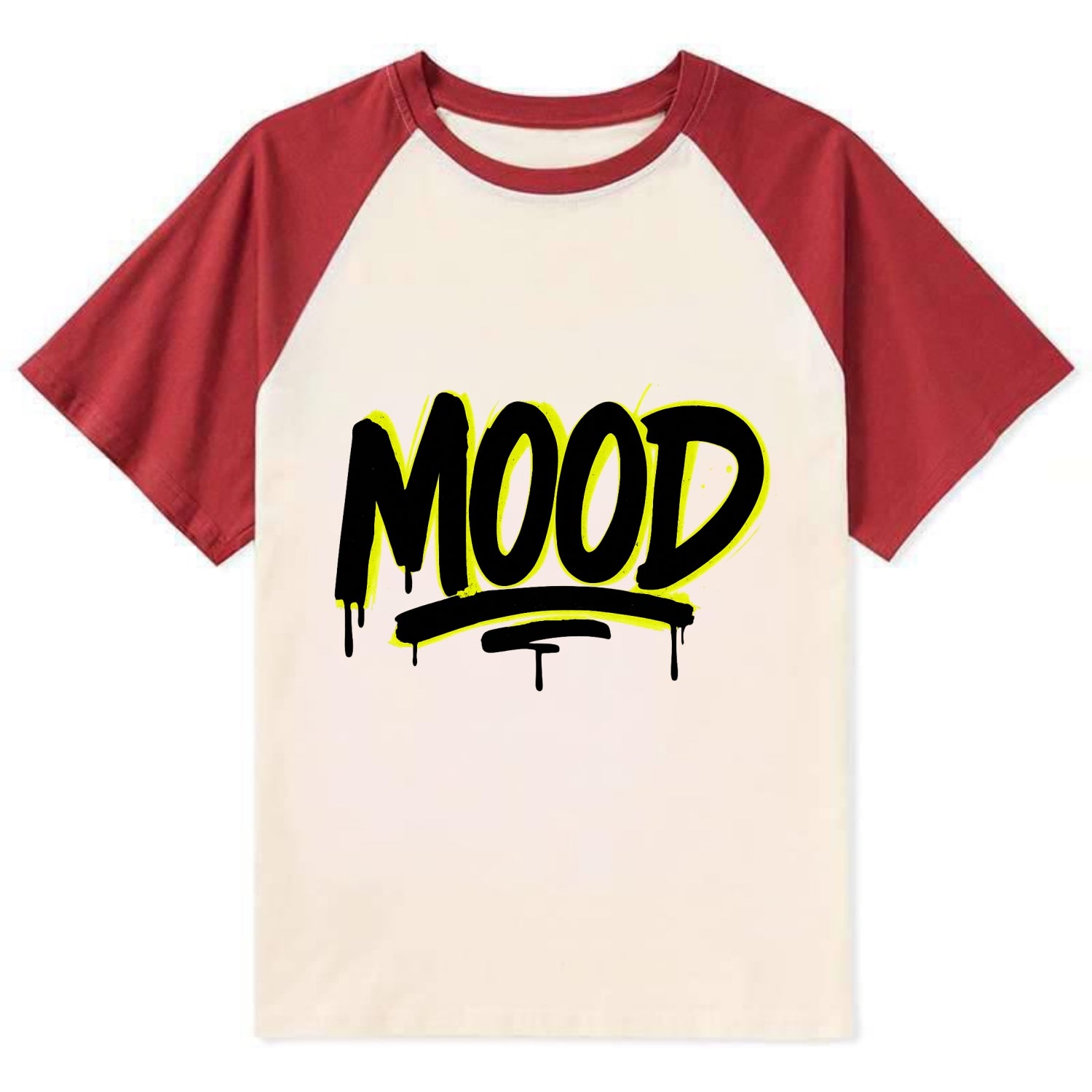 Bold typography design - "MOOD" - current state, feeling it - Contrast Raglan T-shirt - Red