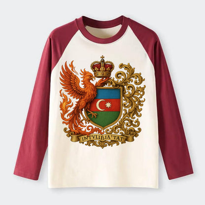 Azerbaijan Fire Phoenix Emblem - Raglan Long Sleeve T-Shirt - Red