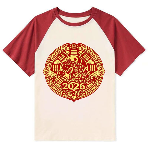 LUCKY HORSE MEDALLION | Circular medallion with horse profile | Intricate - Contrast Raglan T-shirt