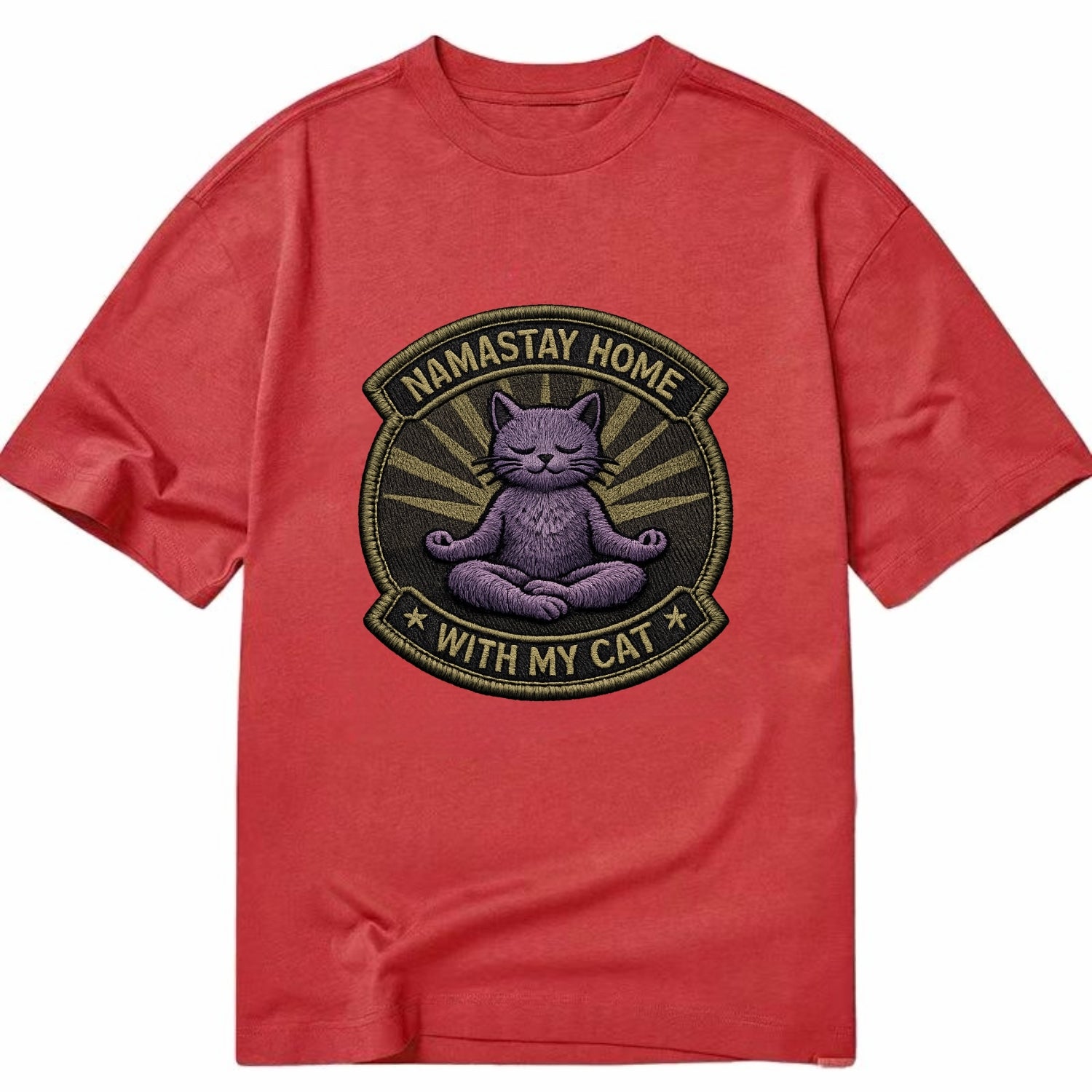 NAMASTAY HOME WITH MY CAT - yoga cat in purple , introvert cat - Classic T-shirt - Red