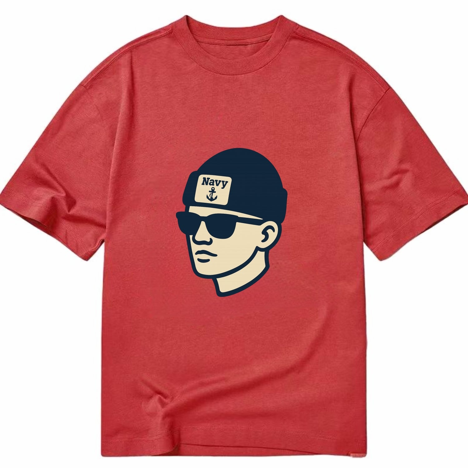 Annapolis Midshipman wearing Navy beanie with anchor patch - Classic T-shirt - Red