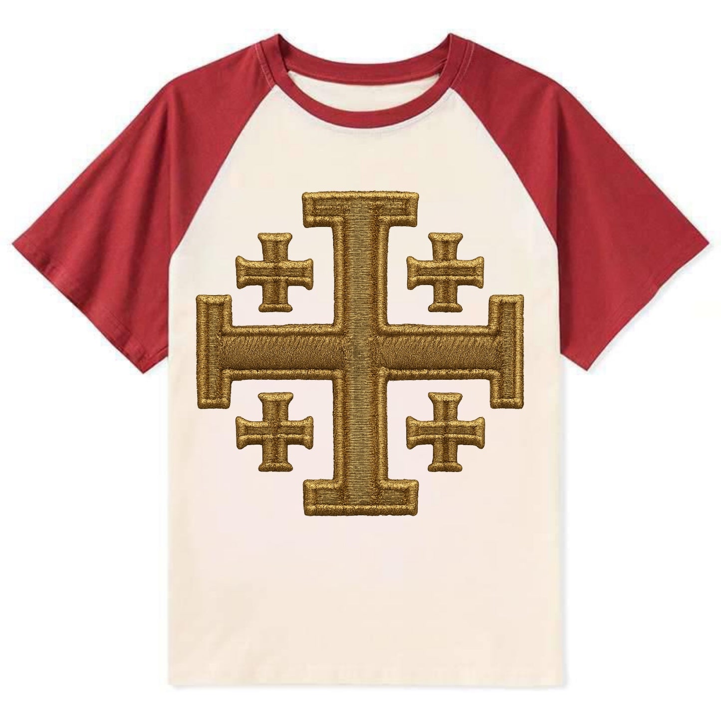 Jerusalem Cross  - Contrast Raglan T-shirt - Red