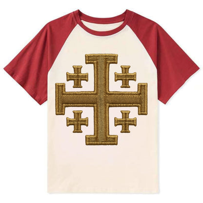 Jerusalem Cross  - Contrast Raglan T-shirt - Red