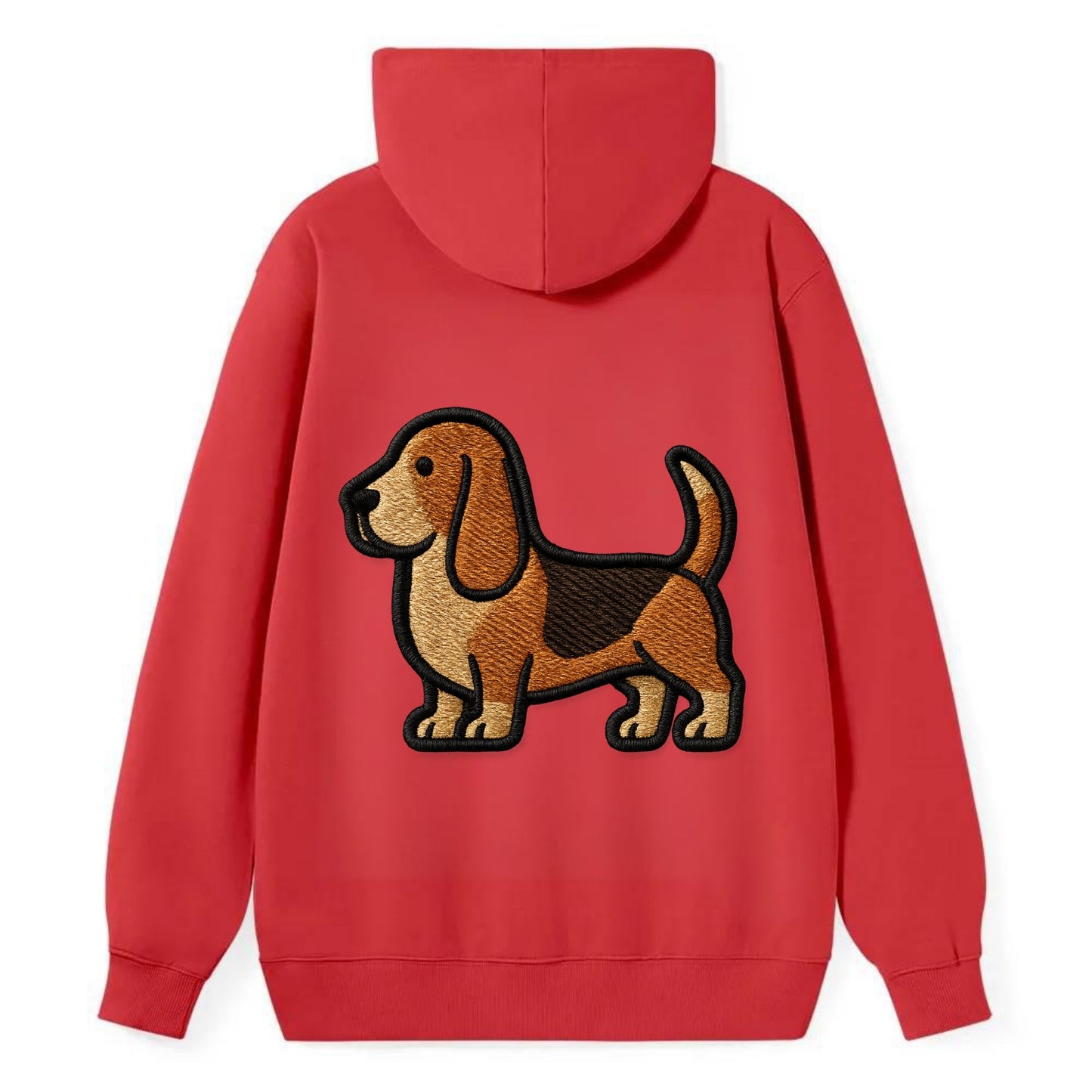 Basset Hound - Trendy low-rider design with prominent black outline - Classic Pullover Hoodie - Red