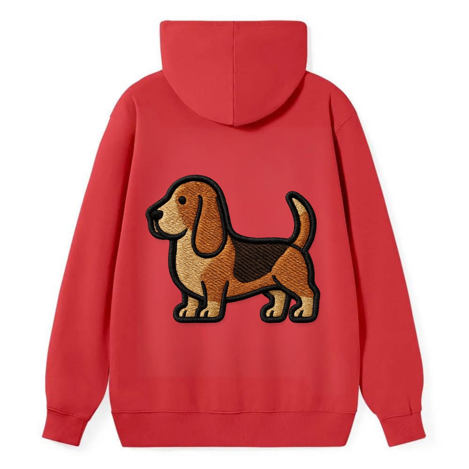 Basset Hound - Trendy low-rider design with prominent black outline - Classic Pullover Hoodie - Red