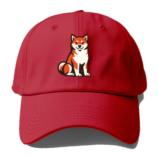 Sitting Shiba Inu Emblem - Baseball Cap - Red