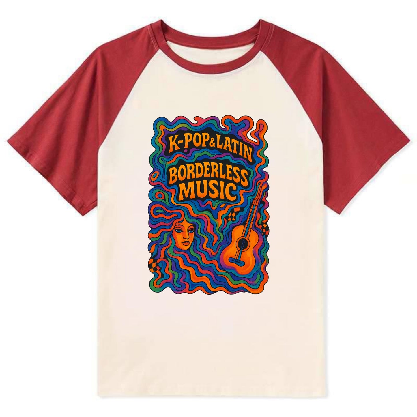K-Pop and Latin fusion explosion - "Borderless Music" - cross-cultural - Contrast Raglan T-shirt - Red