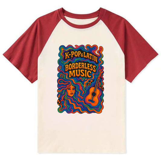 K-Pop and Latin fusion explosion - "Borderless Music" - cross-cultural - Contrast Raglan T-shirt - Red