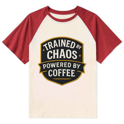 Trained by chaos, powered by coffee - Contrast Raglan T-shirt - Red