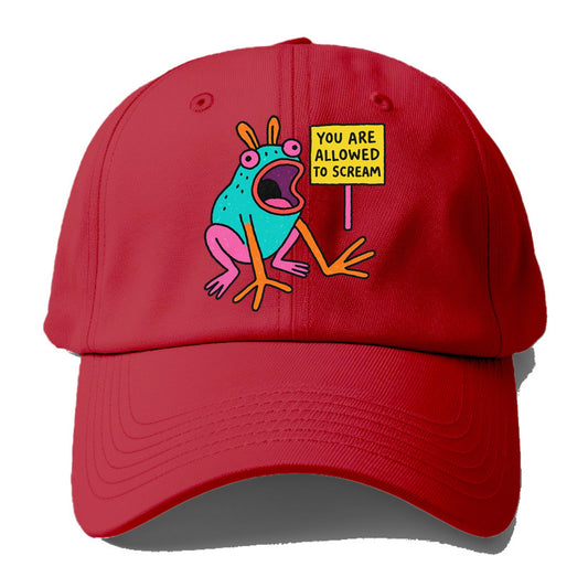 YOU ARE ALLOWED TO SCREAM | Open-mouthed frog mid-scream - Baseball Cap - Red
