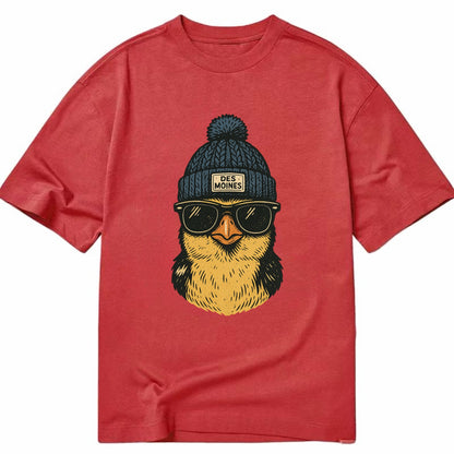 Iowa Goldfinch wearing Des Moines beanie with pom pom and wayfarer sunglasses - Classic T-shirt - Red