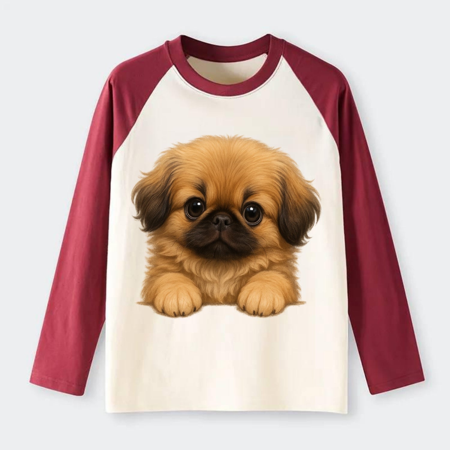 Pekingese  - Raglan Long Sleeve T-Shirt - Red