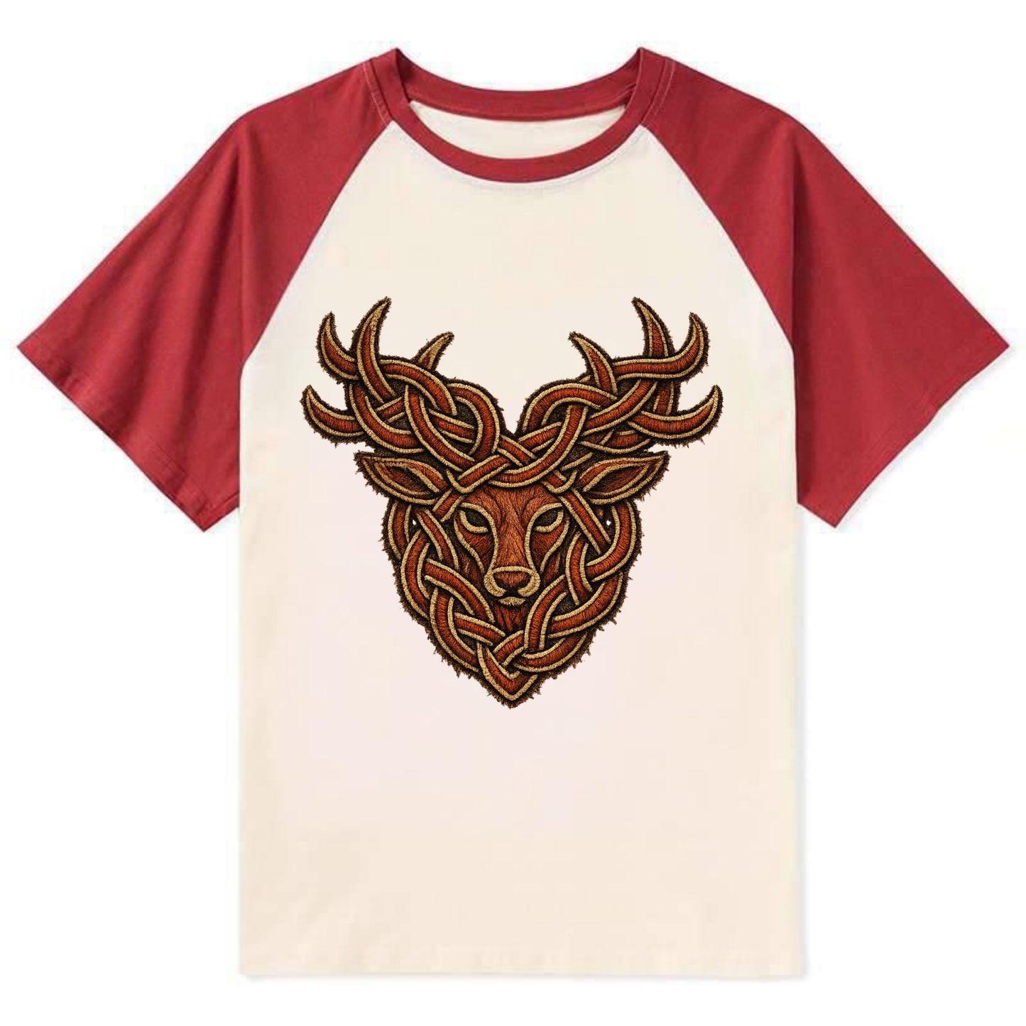 Stag Knot - Contrast Raglan T-shirt - Red