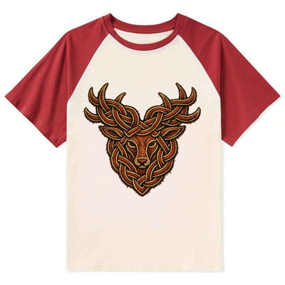 Stag Knot - Contrast Raglan T-shirt - Red
