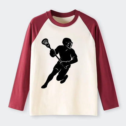 Lacrosse player cradling stick - Raglan Long Sleeve T-Shirt - Red