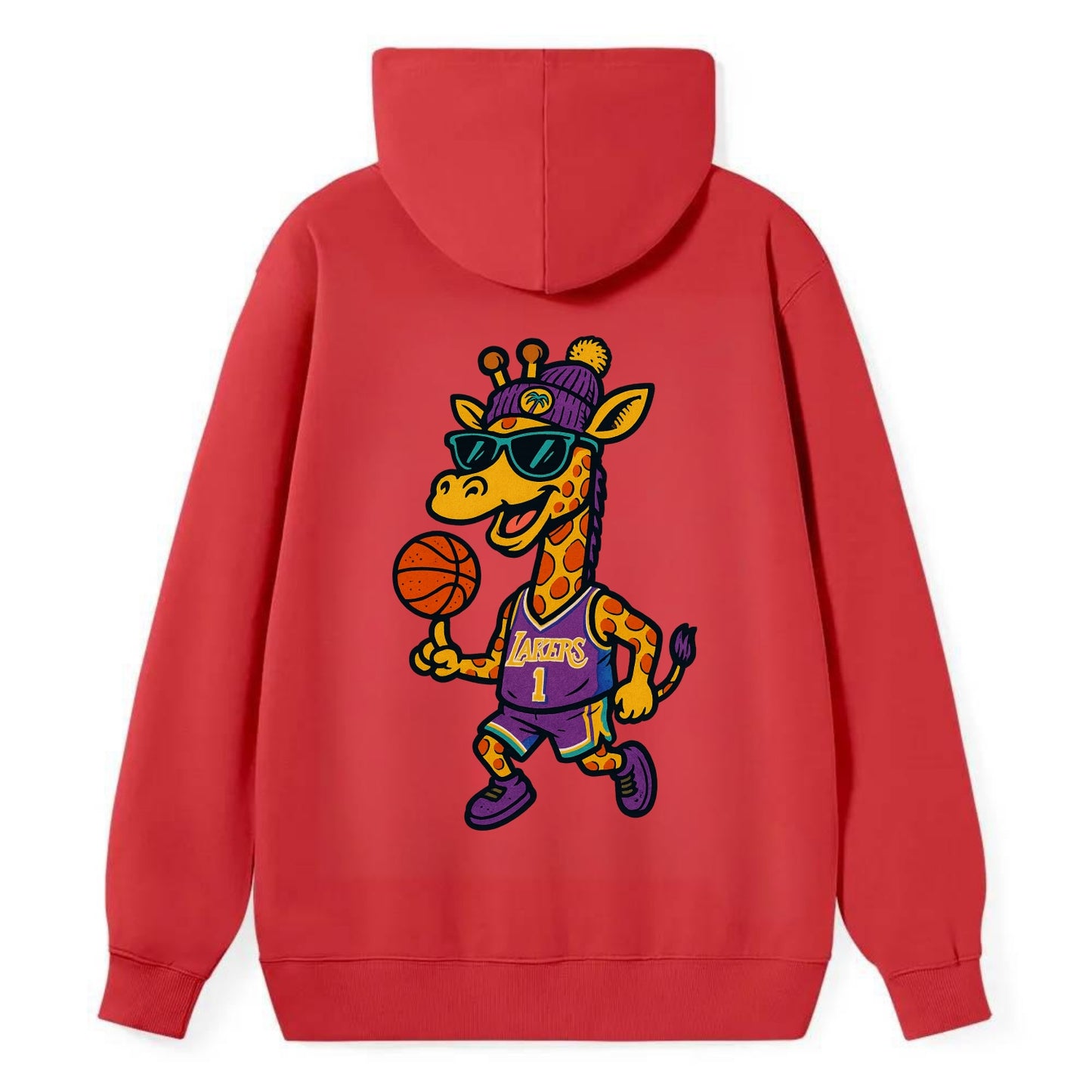 California Giraffe wearing Lakers beanie with palm tree patch and - Classic Pullover Hoodie - Red
