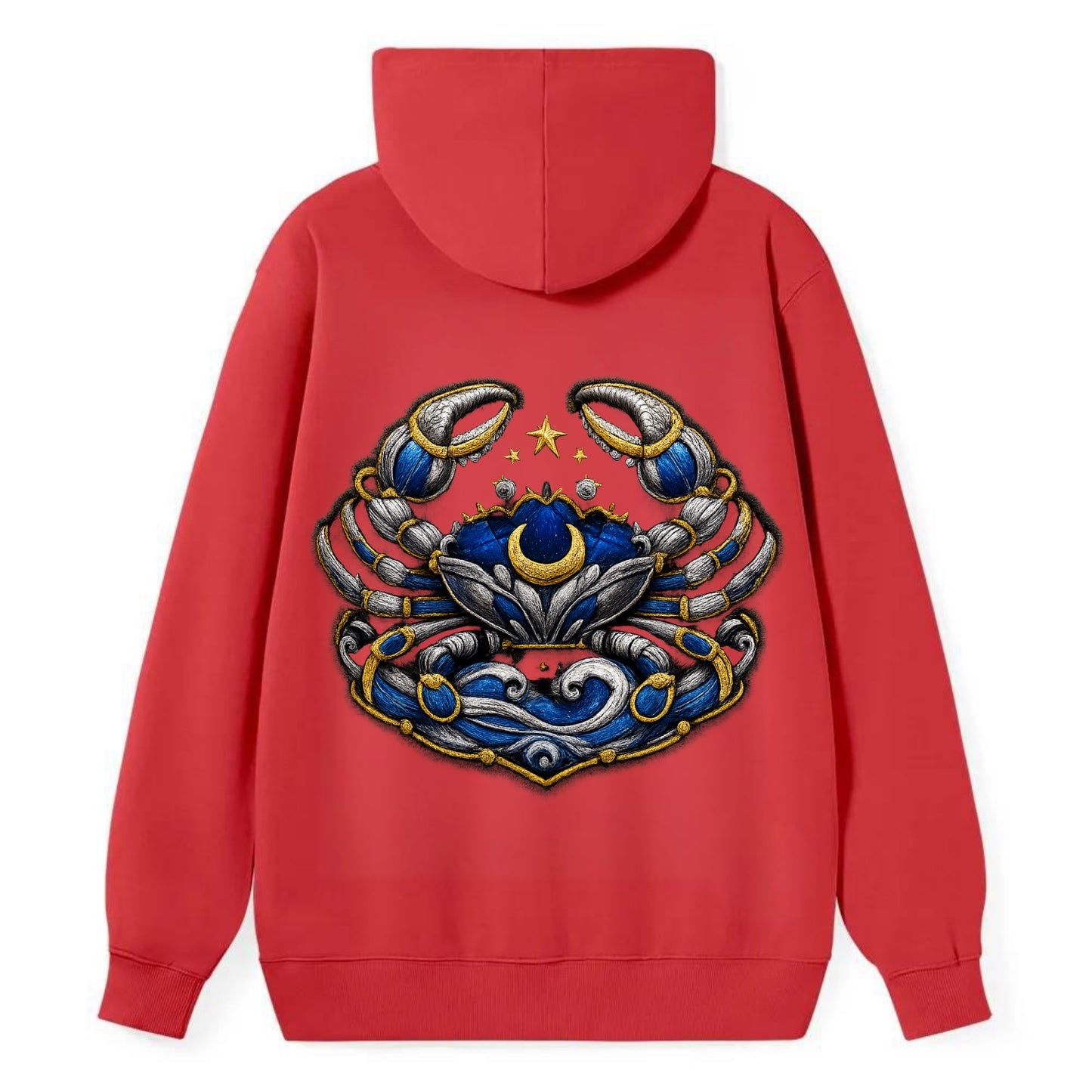 CANCER CRAB - protective crab in silver and blue , water sign - Classic Pullover Hoodie - Red