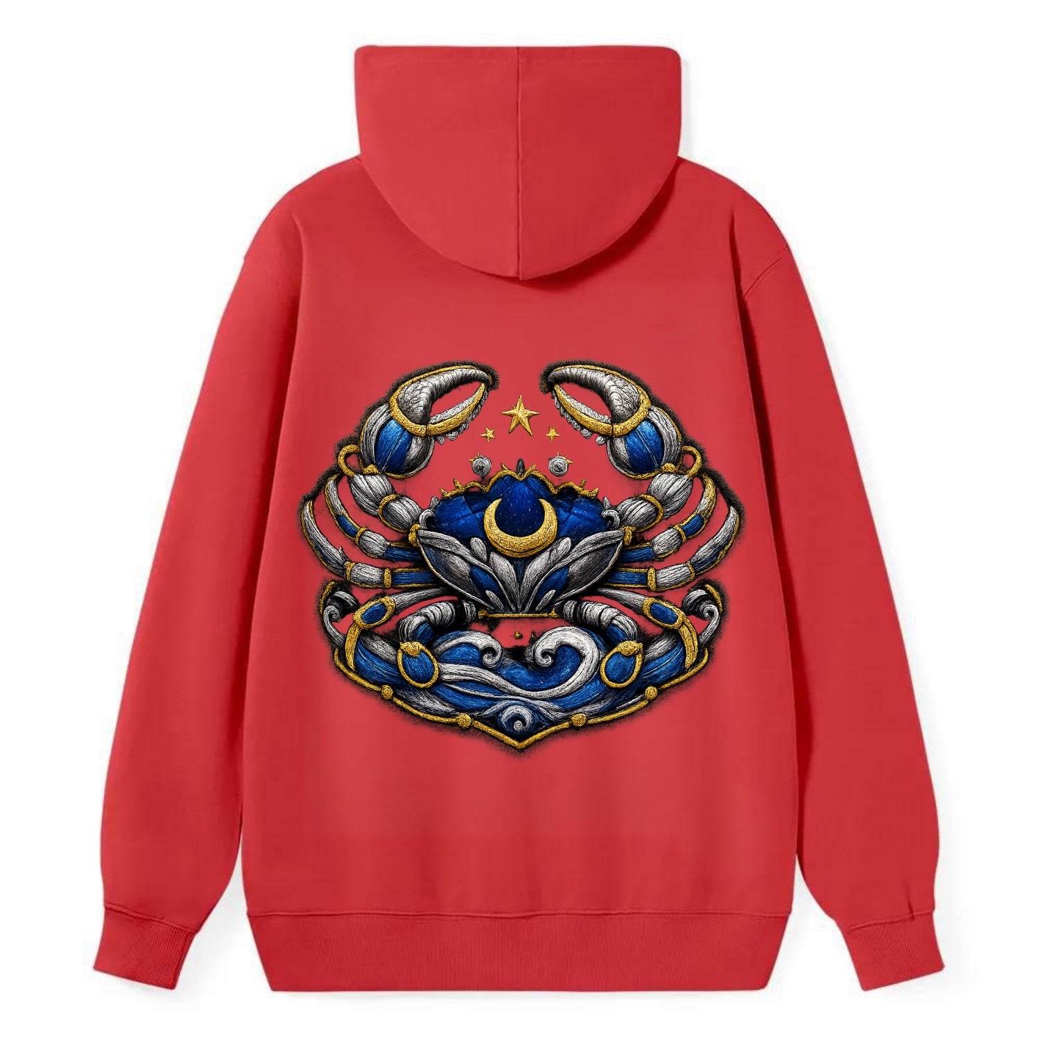CANCER CRAB - protective crab in silver and blue , water sign - Classic Pullover Hoodie - Red