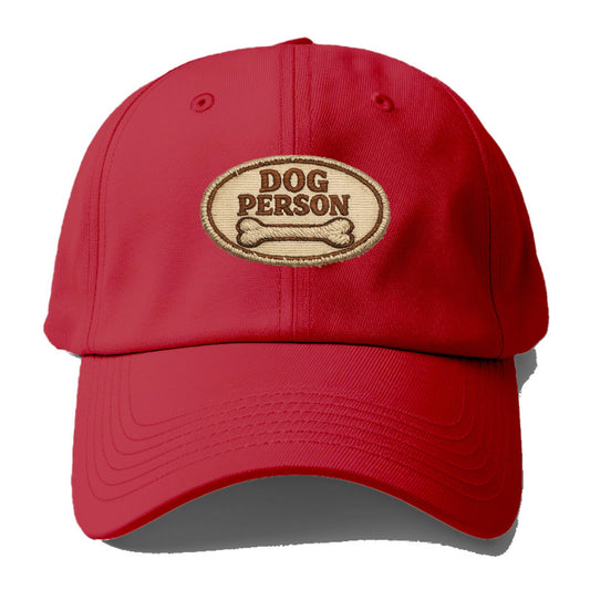DOG PERSON - simple text with bone in brown , team dog - Baseball Cap - Red