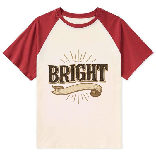 Bold typography design - "BRIGHT" - intelligent, shining - Contrast Raglan T-shirt - Red