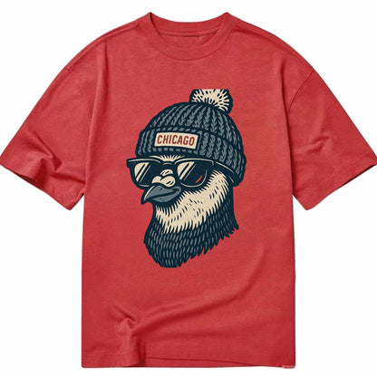 Chicago Pigeon wearing Chicago beanie with pom pom and wayfarer sunglasses - Classic T-shirt - Red