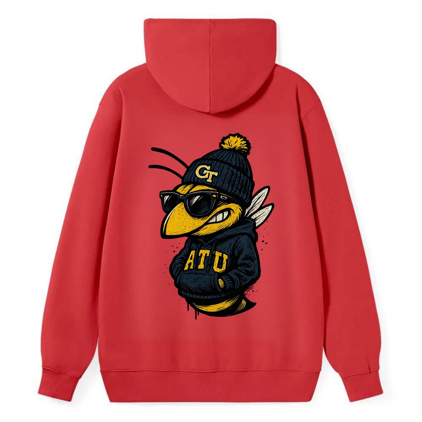 Atlanta Yellow Jacket wearing Georgia Tech beanie with GT patch - Classic Pullover Hoodie - Red