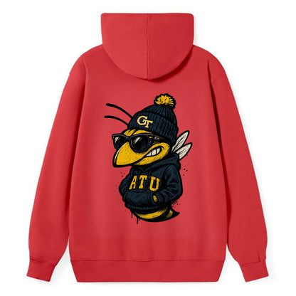 Atlanta Yellow Jacket wearing Georgia Tech beanie with GT patch - Classic Pullover Hoodie - Red
