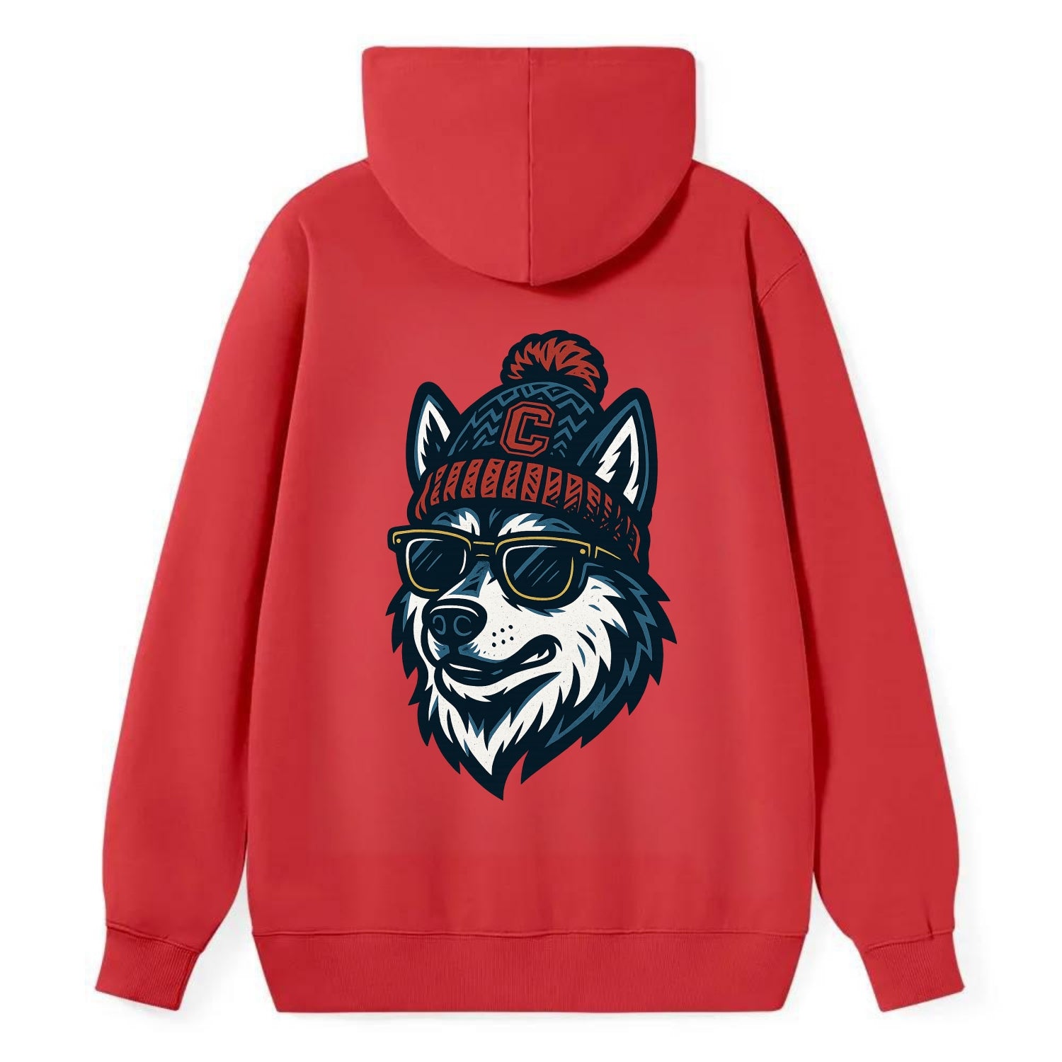 Storrs Husky wearing UConn beanie with C patch - Classic Pullover Hoodie - Red