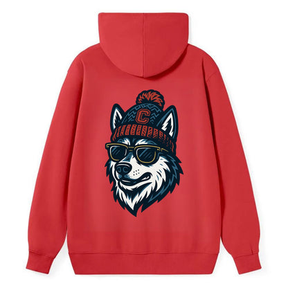 Storrs Husky wearing UConn beanie with C patch - Classic Pullover Hoodie - Red